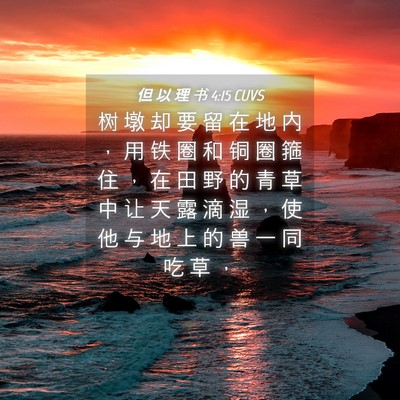 Picture 04 - 但 以 理 书 4:15 CUVS - 树 墩 却 要 留 在 地 内 ， 用 铁 圈 - Bible Verse Picture
