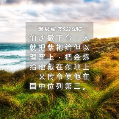 Picture 04 - 但 以 理 书 5:29 CUVS - 伯 沙 撒 下 令 ， 人 就 把 紫 袍 给 - Bible Verse Picture