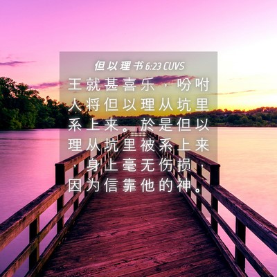 Picture 04 - 但 以 理 书 6:23 CUVS - 王 就 甚 喜 乐 ， 吩 咐 人 将 但 以 - Bible Verse Picture