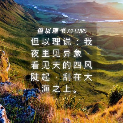 Picture 04 - 但 以 理 书 7:2 CUVS - 但 以 理 说 ： 我 夜 里 见 异 象 ， - Bible Verse Picture