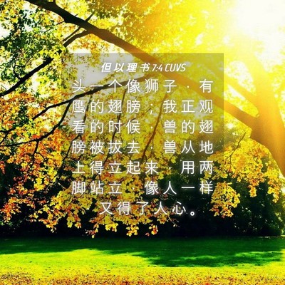 Picture 04 - 但 以 理 书 7:4 CUVS - 头 一 个 像 狮 子 ， 有 鹰 的 翅 膀 - Bible Verse Picture