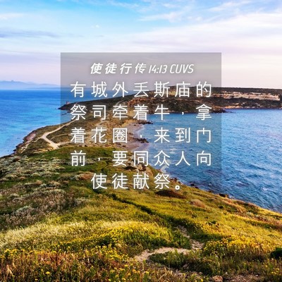 Picture 04 - 使 徒 行 传 14:13 CUVS - 有 城 外 丢 斯 庙 的 祭 司 牵 着 牛 - Bible Verse Picture