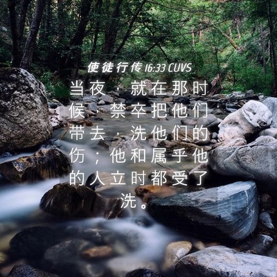 Picture 04 - 使 徒 行 传 16:33 CUVS - 当 夜 ， 就 在 那 时 候 ， 禁 卒 把 - Bible Verse Picture