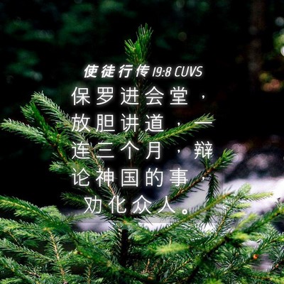 Picture 04 - 使 徒 行 传 19:8 CUVS - 保 罗 进 会 堂 ， 放 胆 讲 道 ， 一 - Bible Verse Picture