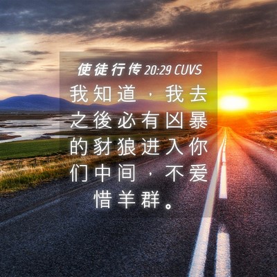 Picture 04 - 使 徒 行 传 20:29 CUVS - 我 知 道 ， 我 去 之 後 必 有 凶 暴 - Bible Verse Picture