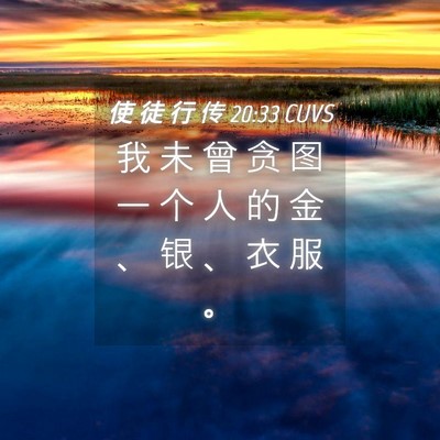 Picture 04 - 使 徒 行 传 20:33 CUVS - 我 未 曾 贪 图 一 个 人 的 金 、 银 - Bible Verse Picture