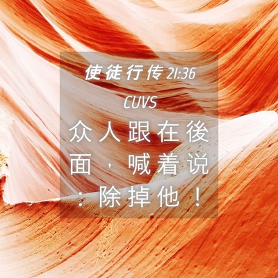 Picture 04 - 使 徒 行 传 21:36 CUVS - 众 人 跟 在 後 面 ， 喊 着 说 ： 除 - Bible Verse Picture