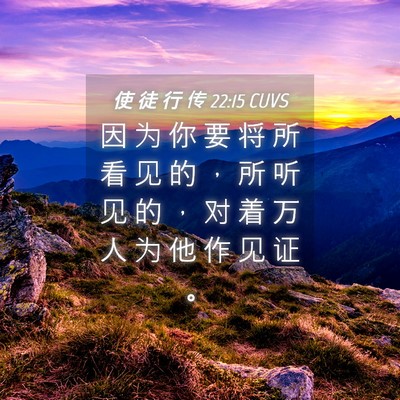 Picture 04 - 使 徒 行 传 22:15 CUVS - 因 为 你 要 将 所 看 见 的 ， 所 听 - Bible Verse Picture