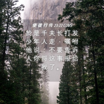 Picture 04 - 使 徒 行 传 23:22 CUVS - 於 是 千 夫 长 打 发 少 年 人 走 ， - Bible Verse Picture