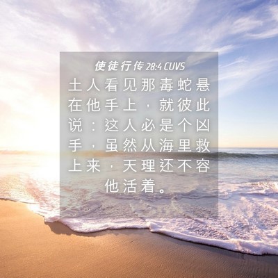 Picture 04 - 使 徒 行 传 28:4 CUVS - 土 人 看 见 那 毒 蛇 悬 在 他 手 上 - Bible Verse Picture