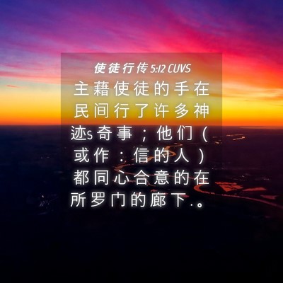 Picture 04 - 使 徒 行 传 5:12 CUVS - 主 藉 使 徒 的 手 在 民 间 行 了 许 - Bible Verse Picture