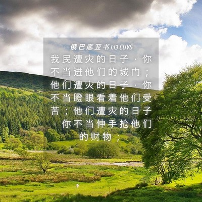 Picture 04 - 俄 巴 底 亚 书 1:13 CUVS - 我 民 遭 灾 的 日 子 ， 你 不 当 进 - Bible Verse Picture