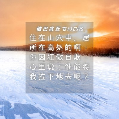 Picture 04 - 俄 巴 底 亚 书 1:3 CUVS - 住 在 山 穴 中 、 居 所 在 高 处 的 - Bible Verse Picture