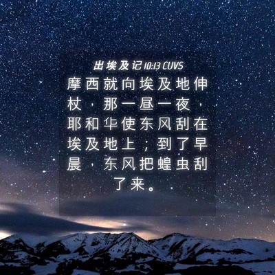Picture 04 - 出 埃 及 记 10:13 CUVS - 摩 西 就 向 埃 及 地 伸 杖 ， 那 一 - Bible Verse Picture
