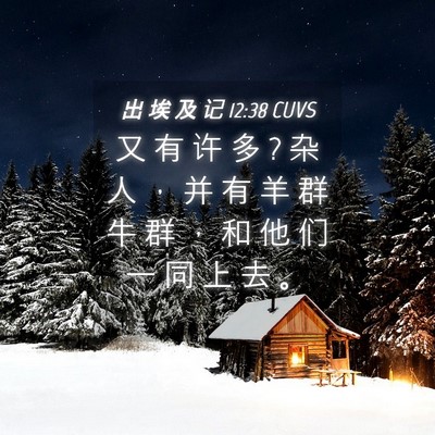 Picture 04 - 出 埃 及 记 12:38 CUVS - 又 有 许 多 ? 杂 人 ， 并 有 羊 群 牛 - Bible Verse Picture