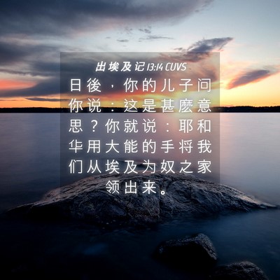 Picture 04 - 出 埃 及 记 13:14 CUVS - 日 後 ， 你 的 儿 子 问 你 说 ： 这 - Bible Verse Picture