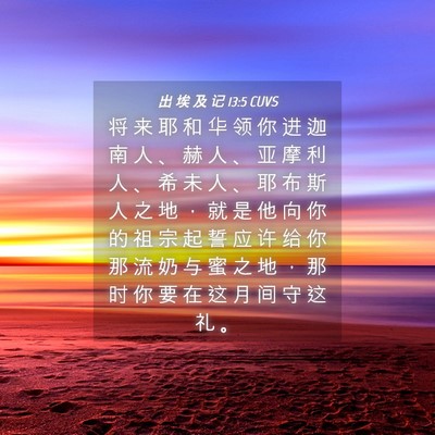 Picture 04 - 出 埃 及 记 13:5 CUVS - 将 来 耶 和 华 领 你 进 迦 南 人 、 - Bible Verse Picture