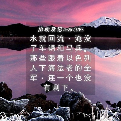 Picture 04 - 出 埃 及 记 14:28 CUVS - 水 就 回 流 ， 淹 没 了 车 辆 和 马 - Bible Verse Picture