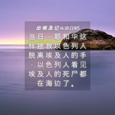 Picture 04 - 出 埃 及 记 14:30 CUVS - 当 日 ， 耶 和 华 这 样 拯 救 以 色 - Bible Verse Picture
