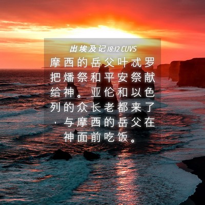 Picture 04 - 出 埃 及 记 18:12 CUVS - 摩 西 的 岳 父 叶 忒 罗 把 燔 祭 和 - Bible Verse Picture