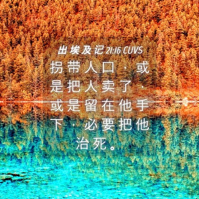 Picture 04 - 出 埃 及 记 21:16 CUVS - 拐 带 人 口 ， 或 是 把 人 卖 了 ， - Bible Verse Picture