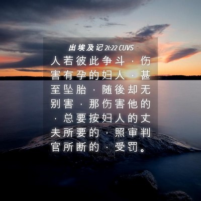 Picture 04 - 出 埃 及 记 21:22 CUVS - 人 若 彼 此 争 斗 ， 伤 害 有 孕 的 - Bible Verse Picture
