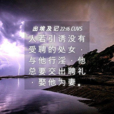 Picture 04 - 出 埃 及 记 22:16 CUVS - 人 若 引 诱 没 有 受 聘 的 处 女 ， - Bible Verse Picture