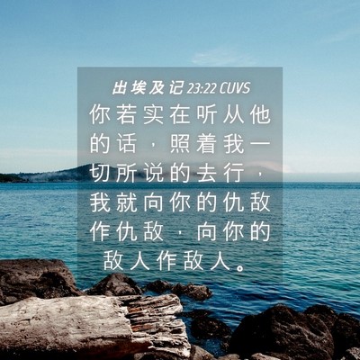 Picture 04 - 出 埃 及 记 23:22 CUVS - 你 若 实 在 听 从 他 的 话 ， 照 着 - Bible Verse Picture