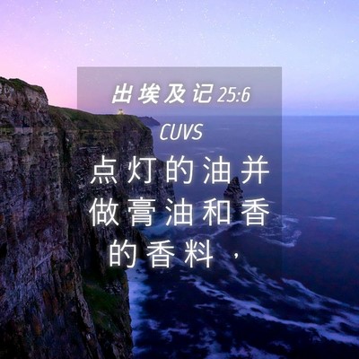 Picture 04 - 出 埃 及 记 25:6 CUVS - 点 灯 的 油 并 做 膏 油 和 香 的 香 - Bible Verse Picture
