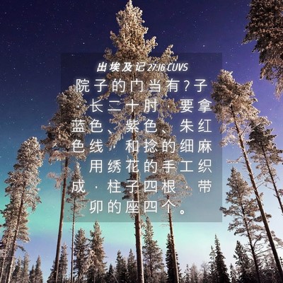 Picture 04 - 出 埃 及 记 27:16 CUVS - 院 子 的 门 当 有 ? 子 ， 长 二 十 肘 - Bible Verse Picture