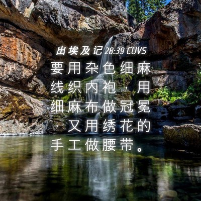 Picture 04 - 出 埃 及 记 28:39 CUVS - 要 用 杂 色 细 麻 线 织 内 袍 ， 用 - Bible Verse Picture