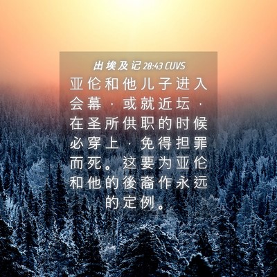 Picture 04 - 出 埃 及 记 28:43 CUVS - 亚 伦 和 他 儿 子 进 入 会 幕 ， 或 - Bible Verse Picture