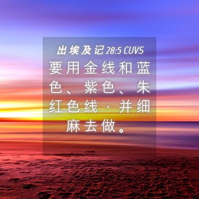 Picture 04 - 出 埃 及 记 28:5 CUVS - 要 用 金 线 和 蓝 色 、 紫 色 、 朱 - Bible Verse Picture