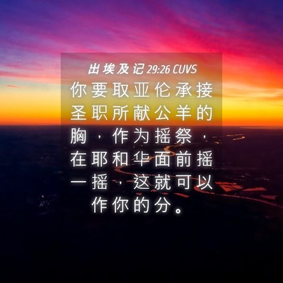 Picture 04 - 出 埃 及 记 29:26 CUVS - 你 要 取 亚 伦 承 接 圣 职 所 献 公 - Bible Verse Picture