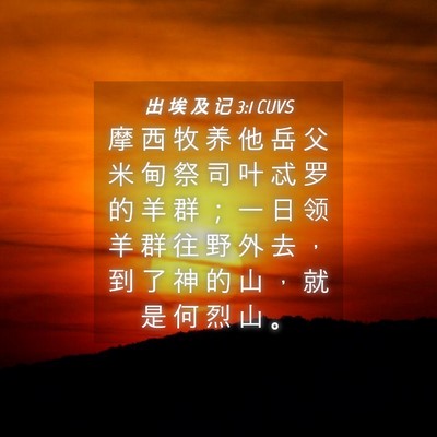 Picture 04 - 出 埃 及 记 3:1 CUVS - 摩 西 牧 养 他 岳 父 米 甸 祭 司 叶 - Bible Verse Picture