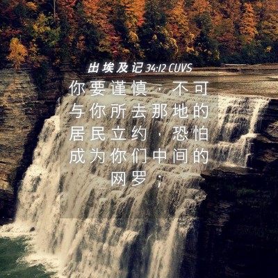 Picture 04 - 出 埃 及 记 34:12 CUVS - 你 要 谨 慎 ， 不 可 与 你 所 去 那 - Bible Verse Picture