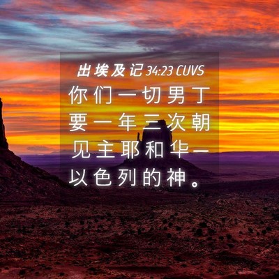 Picture 04 - 出 埃 及 记 34:23 CUVS - 你 们 一 切 男 丁 要 一 年 三 次 朝 - Bible Verse Picture
