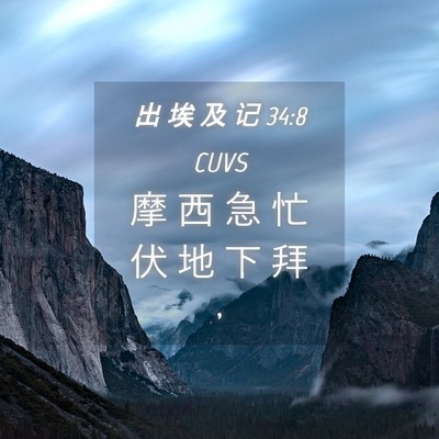 Picture 04 - 出 埃 及 记 34:8 CUVS - 摩 西 急 忙 伏 地 下 拜 - Bible Verse Picture