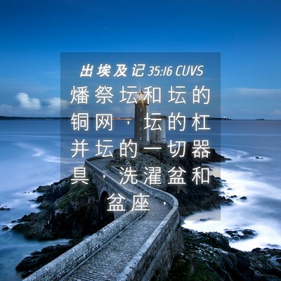 Picture 04 - 出 埃 及 记 35:16 CUVS - 燔 祭 坛 和 坛 的 铜 网 ， 坛 的 杠 - Bible Verse Picture