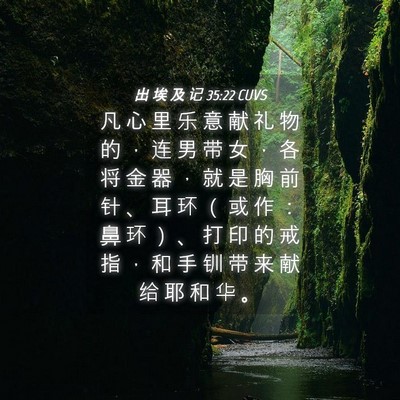 Picture 04 - 出 埃 及 记 35:22 CUVS - 凡 心 里 乐 意 献 礼 物 的 ， 连 男 - Bible Verse Picture