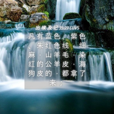 Picture 04 - 出 埃 及 记 35:23 CUVS - 凡 有 蓝 色 、 紫 色 、 朱 红 色 线 - Bible Verse Picture