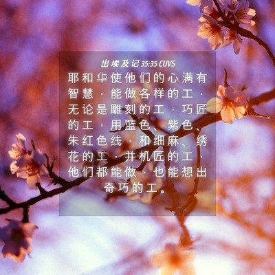 Picture 04 - 出 埃 及 记 35:35 CUVS - 耶 和 华 使 他 们 的 心 满 有 智 慧 - Bible Verse Picture