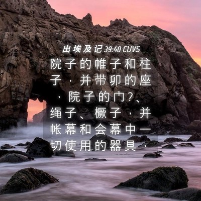 Picture 04 - 出 埃 及 记 39:40 CUVS - 院 子 的 帷 子 和 柱 子 ， 并 带 卯 - Bible Verse Picture