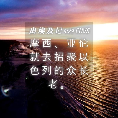 Picture 04 - 出 埃 及 记 4:29 CUVS - 摩 西 、 亚 伦 就 去 招 聚 以 色 列 - Bible Verse Picture