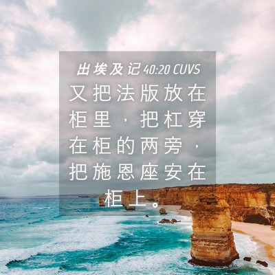 Picture 04 - 出 埃 及 记 40:20 CUVS - 又 把 法 版 放 在 柜 里 ， 把 杠 穿 - Bible Verse Picture
