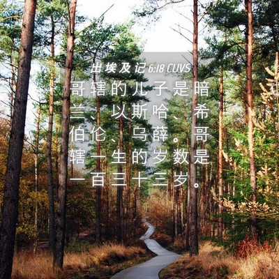Picture 04 - 出 埃 及 记 6:18 CUVS - 哥 辖 的 儿 子 是 暗 兰 、 以 斯 哈 - Bible Verse Picture