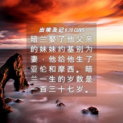 Picture 04 - 出 埃 及 记 6:20 CUVS - 暗 兰 娶 了 他 父 亲 的 妹 妹 约 基 - Bible Verse Picture