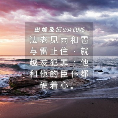 Picture 04 - 出 埃 及 记 9:34 CUVS - 法 老 见 雨 和 雹 与 雷 止 住 ， 就 - Bible Verse Picture