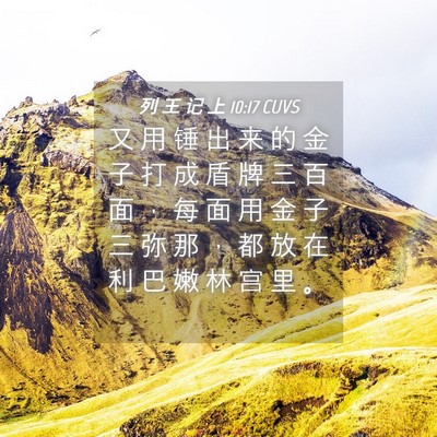 Picture 04 - 列 王 记 上 10:17 CUVS - 又 用 锤 出 来 的 金 子 打 成 盾 牌 - Bible Verse Picture