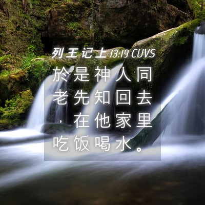 Picture 04 - 列 王 记 上 13:19 CUVS - 於 是 神 人 同 老 先 知 回 去 ， 在 - Bible Verse Picture